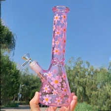 10" Pink Daisy Hookah Handcraft Glass Bong Water Smoking Pipe Percolator Bongs