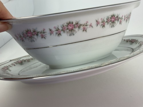 Noritake JAPAN Fine China GLENWOOD pattern 5770 GRAVY BOAT w/attached plate - Picture 8 of 9