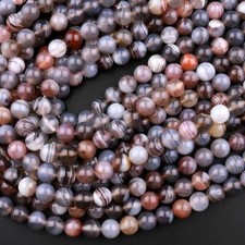 Natural Botswana Agate Round Beads High Quality Smooth Polished 15" Strand