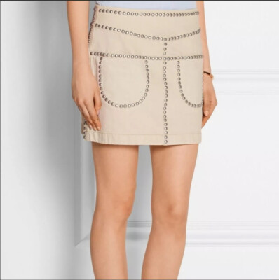 Coach Bleached Denim Rivet Skirt Natural 0 Nwt $495