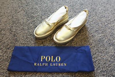 New Ralph Lauren Perrie Espadrilles Gold Metallic Nappa Shoes - 36.5 B / US 6.5