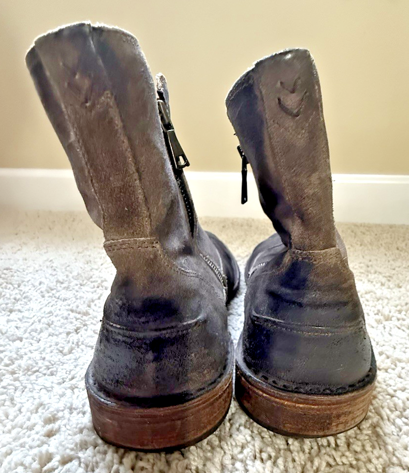 John Varvatos Distressed Brown Gray Sueded Leather Ankle Zip  display picture 1