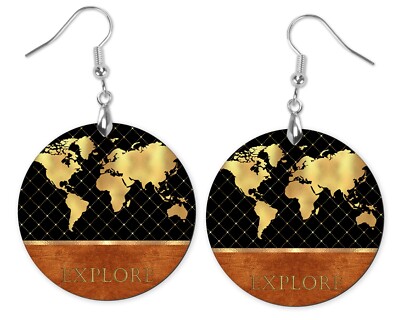 Explore Round Printed Wood  Dangle Earrings
