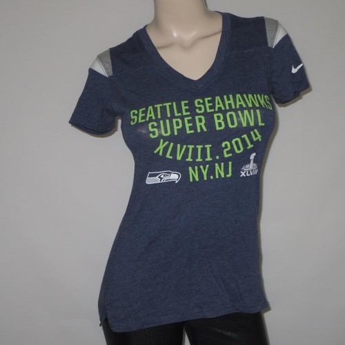 Seattle Seahawks Womens SMALL Nike 2014 Super Bowl NFL Football Shirt SEXY - Picture 7 of 11