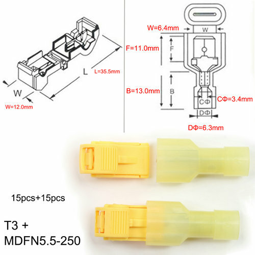 (100) T-Taps + Connettori Filo Disconnessione Maschio Giallo 12-10 AWG Terminali Calibro - Foto 5 di 10
