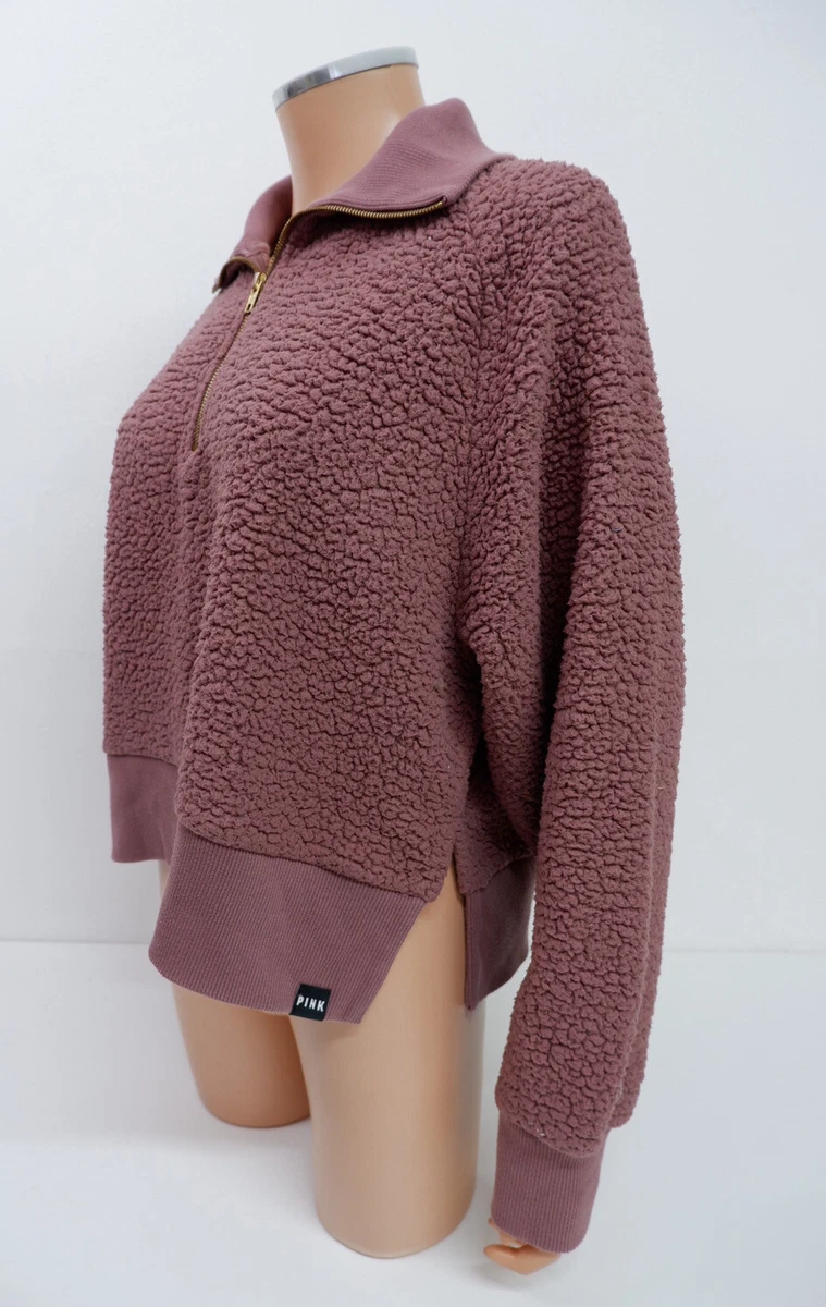 PINK Victoria Secret Womens Fluffy Jumper Size L Pink Half Zip