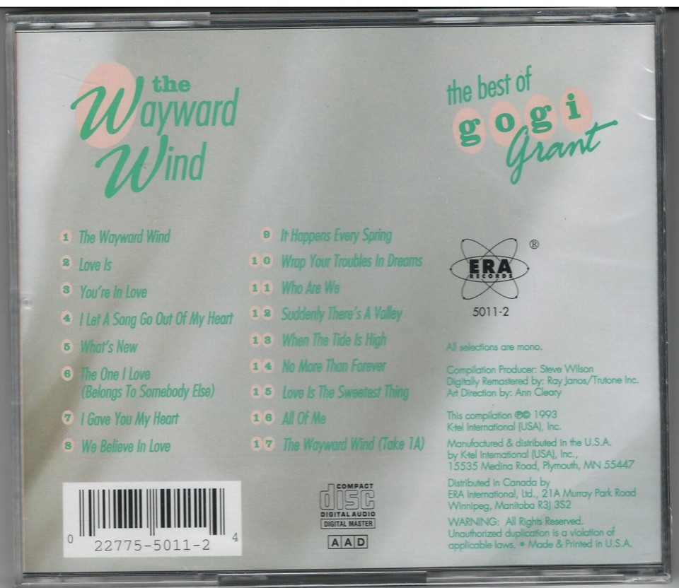 WAYWARD WIND THE BEST OF GOGI GRANT Gogi Grant (CD) NEW | eBay