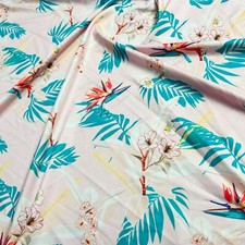 Birds of Paradise Pastel Pink background Print Nylon Spandex Fabric 4 Way