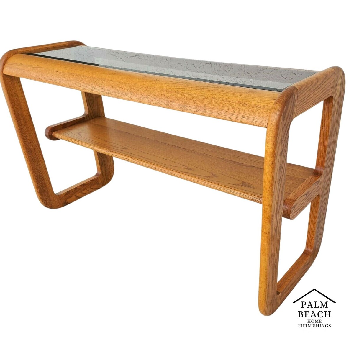 1970's Mid Century Modern Hodges Mersman Oak Smoked Glass Console