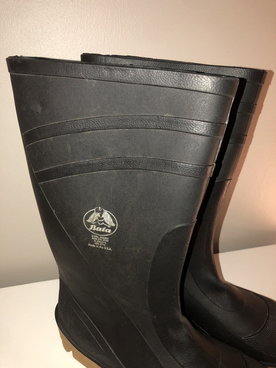 Bata Mens Size 11 Black Rubber Steel Shank Rain Boots Shoes Made USA Waterproof Bata | Shoes | Bata Mens Size 1 Black Rubber Steel Shank  main image 2