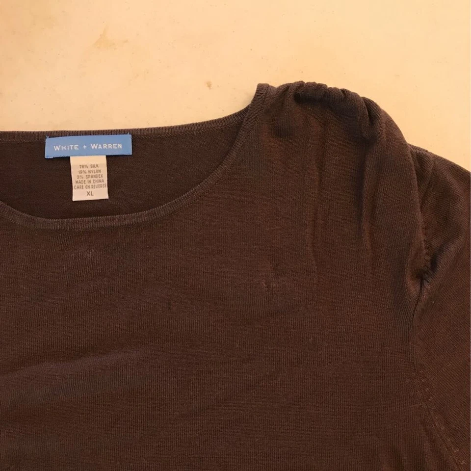 Suéter Pullover Blanco + Warren Mujer Marrón Manga Corta Elastizado Acanalado XL Foto 2 de 4