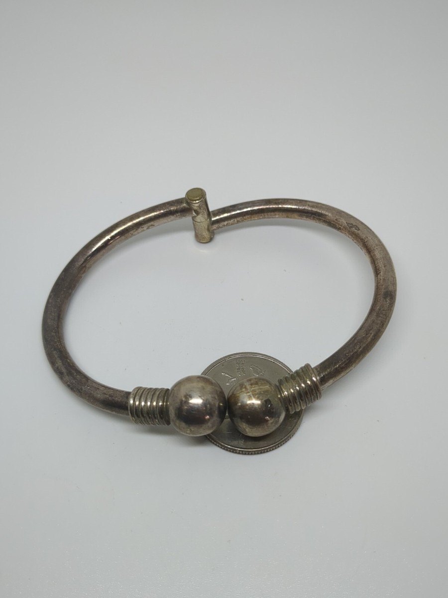 アクセサリー Vintage Mexican Silver Dome Bangle 925 Vintage Sterling Silver 925 Mexico Ball Bangle Bracelet 7.5