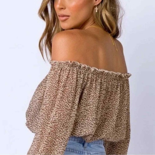 Princess Polly Kyson Leopard Print Off Shoulder Top - Picture 2 of 5