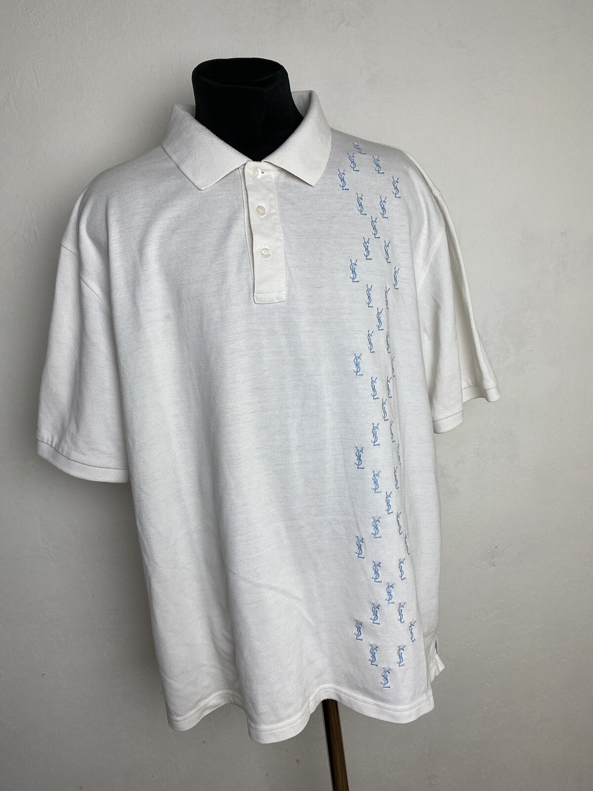 Polo vintage Yves Saint Laurent monogramma logo YSL uomo taglia XL bianca