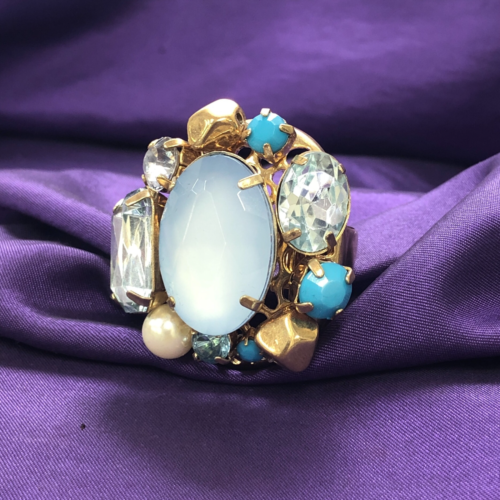QVC Goldtone Crystal Cluster Stretch Ring Pre-owned Jewelry - Zdjęcie 1 z 5