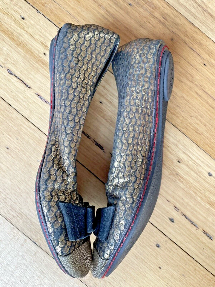 Pisos de ballet Maloles Paris EU 38 / AU 7 estampado negro dorado RARO Foto 3 de 4