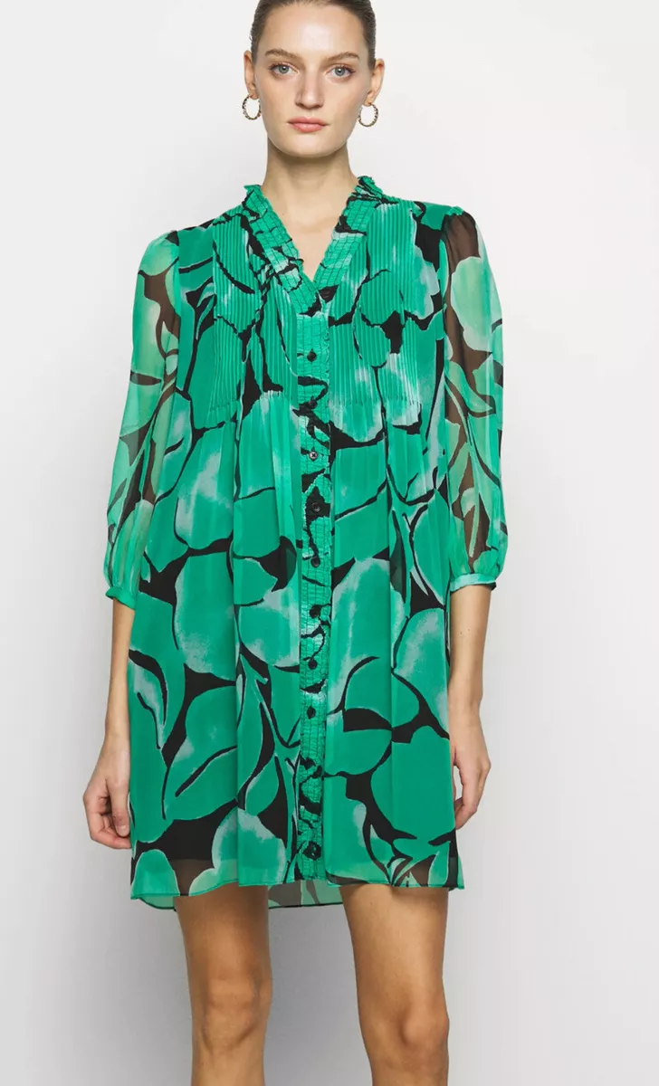 Diane von Furstenberg Layla Pintucked Printed Silk Chiffon Mini