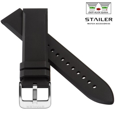 Stailer Easy-Klick Premium Kautschuk Uhrenarmband Modell CS48 schwarz 22 mm