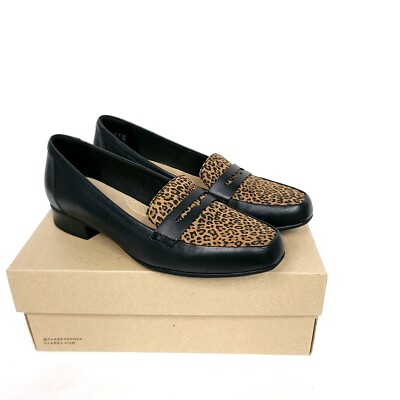 Clarks Collection Loafers Shoes Black Brown Animal Print Womens