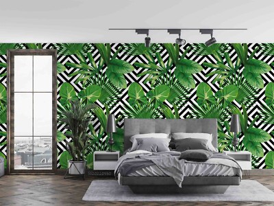 3D Geometric Pattern Green Leaves Wall Murals Wallpaper Murals Wall Sticker 90