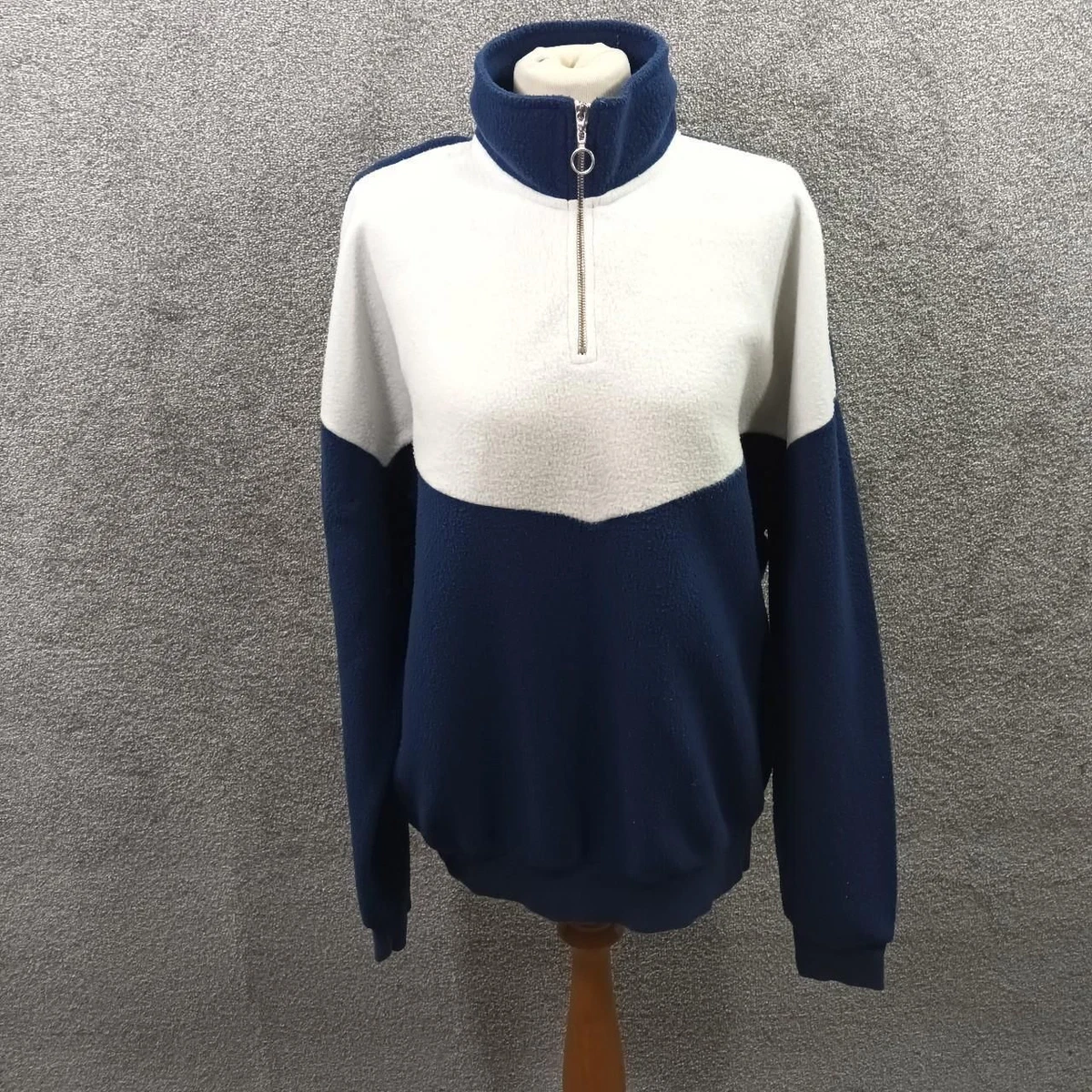 NEW LOOK WHITE NAVY FLEECE SWEATSHIRT OVERSIZED HALF ZIP JUMPER