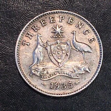 1935 (M) Australia Three Pence threepence - High Quality Scans #Q839
