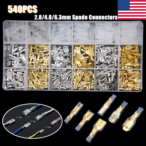 540 Stck. Drahtverbinder Kit Crimp Buchse/Stecker Spaten Klemmen Set 2,8/4,8/6,3 mm