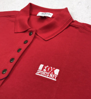 VTG Fox Sports Network Polo Shirt Womens Medium Red Logo Antigua 90s Golf RARE