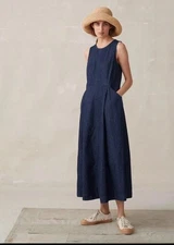 Toast Suzy Dress Indigo Denim - UK 10 Midi Blue Sleeveless Pockets -immaculate