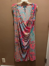 Ralph Lauren Paisley Ruched Mid length Plus 1X Vibrant Dress