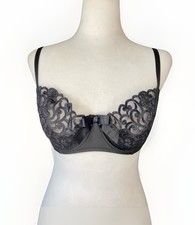 Vtg 2003 Victoria s Secret Black Lace Demi Bra 36C Unlined Y2K Bow Excellent
