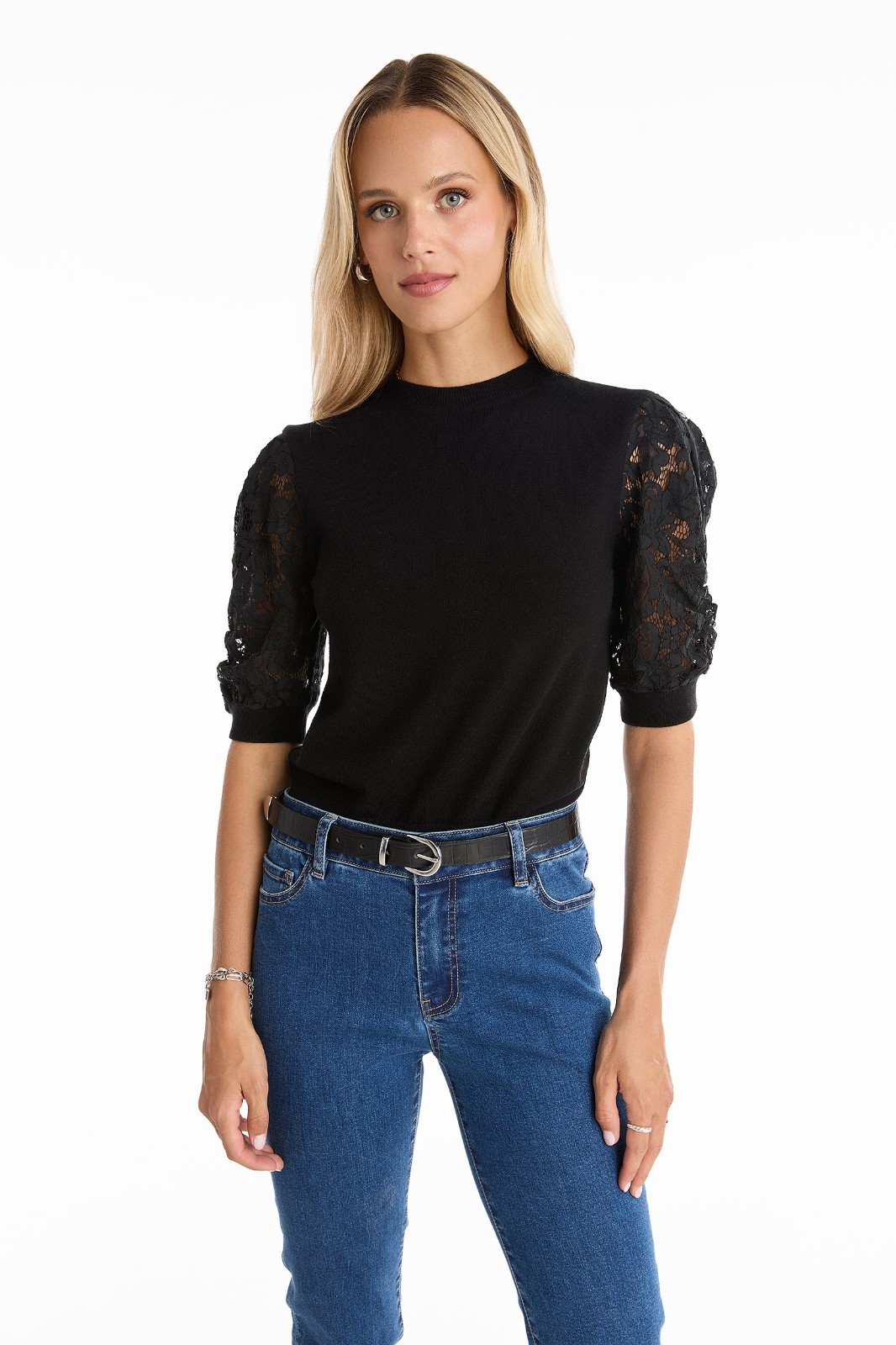 Sylvie Lace Sleeve Top Black THE NOLI SHOP