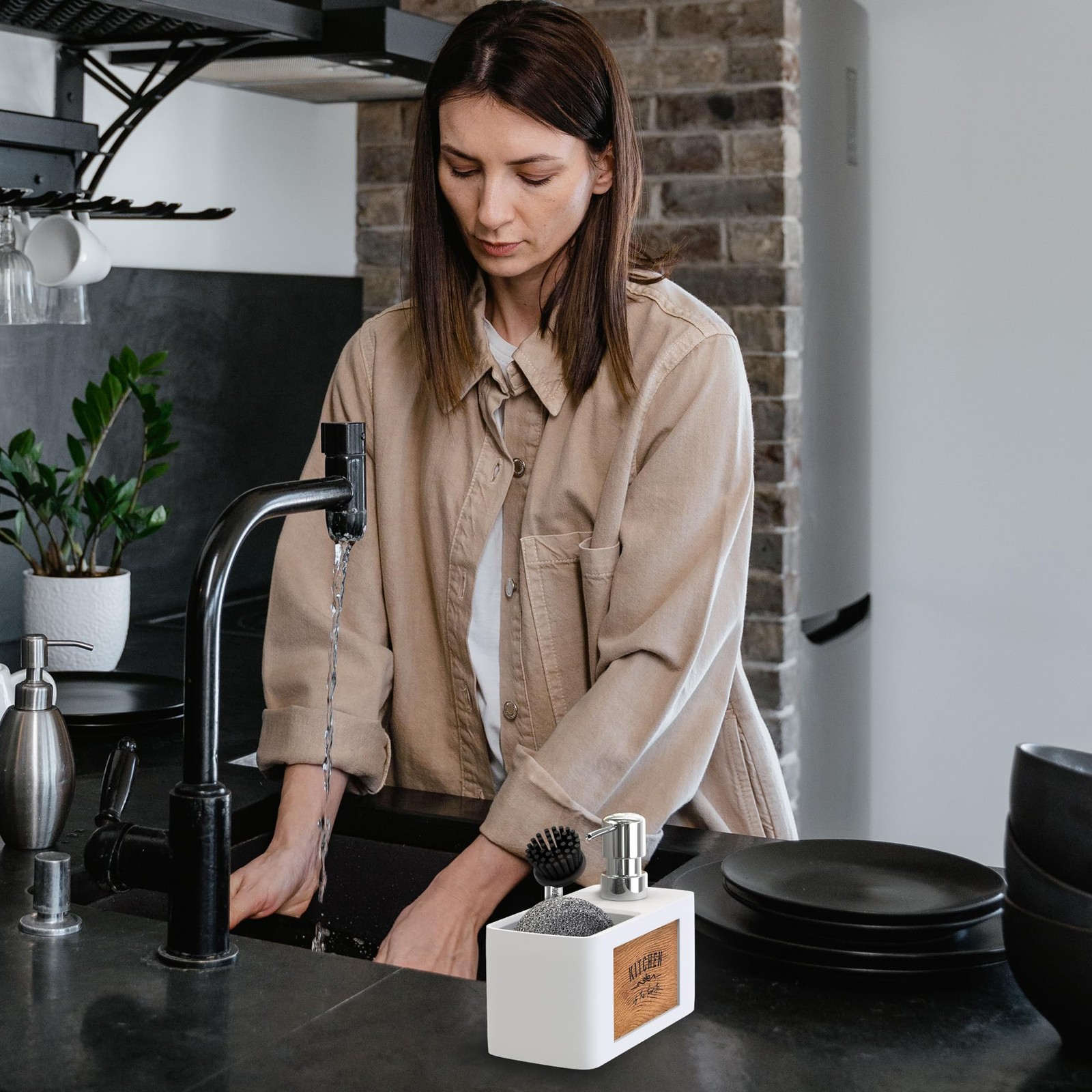 CHILL HOUSE Kitchen Sink Dish Soap Dispenser & Brush Organizer Set