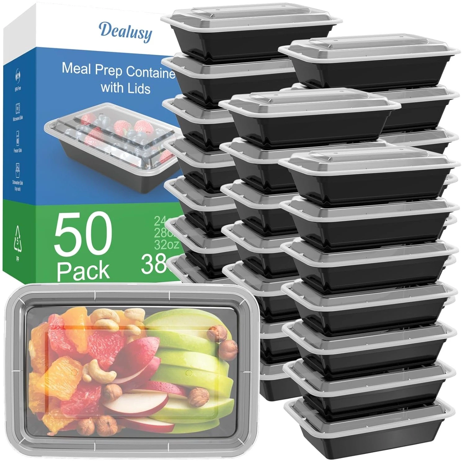 50 Pack 38 oz Meal Prep Containers, Food Safe & Stackable