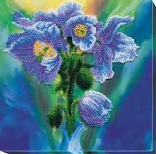 Bead Embroidery Kit "Blue Poppies" Stitching Handmade Beadwork
