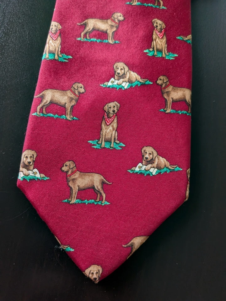 Vintage Alynn Neckwear Tie 58" Chocolate Labrador Dog All Over Silk USA Made - Image 2 of 4