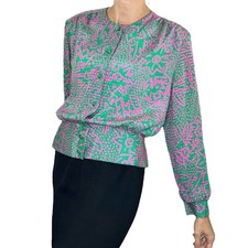 NWT vintage Canadian made Kelly green magenta print peplum blouse 14