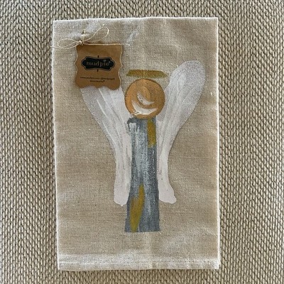 Mud Pie Hand Painted Angel Linen Tea Towel With Tag