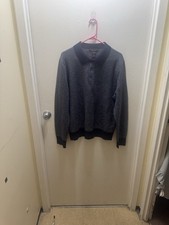 Bloomingdale's Men's Navy Blue and Gray Patterned Sweater Wool/Cashmere Blend L