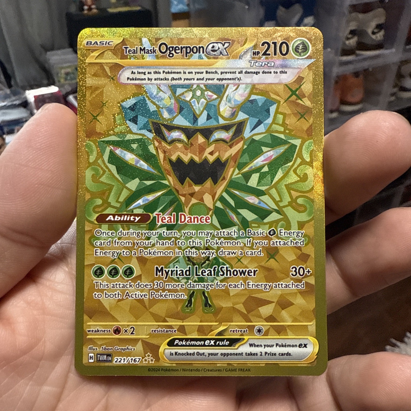 Pokemon Teal Mask Ogerpon ex 221/167 Twilight Masquerade Gold Hyper Rare Holo NM