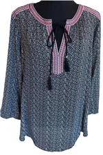 NWT Anthropologie DR2 Rainn XL Black White Embroidered Boho 3/4 Slv Peasant Top