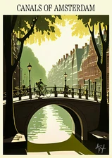 Canals of Amsterdam Holland Vintage Travel Poster Print