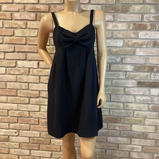 Nicole Binisti Black Cocktail Bow Dress Adjustable Strap Pockets 8 Audrey Hepbur