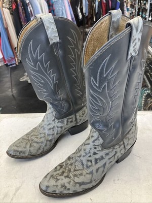 Vintage Justin Diamond J Gray Elefant Designer Leather Western Cowboy Boots Sz 9