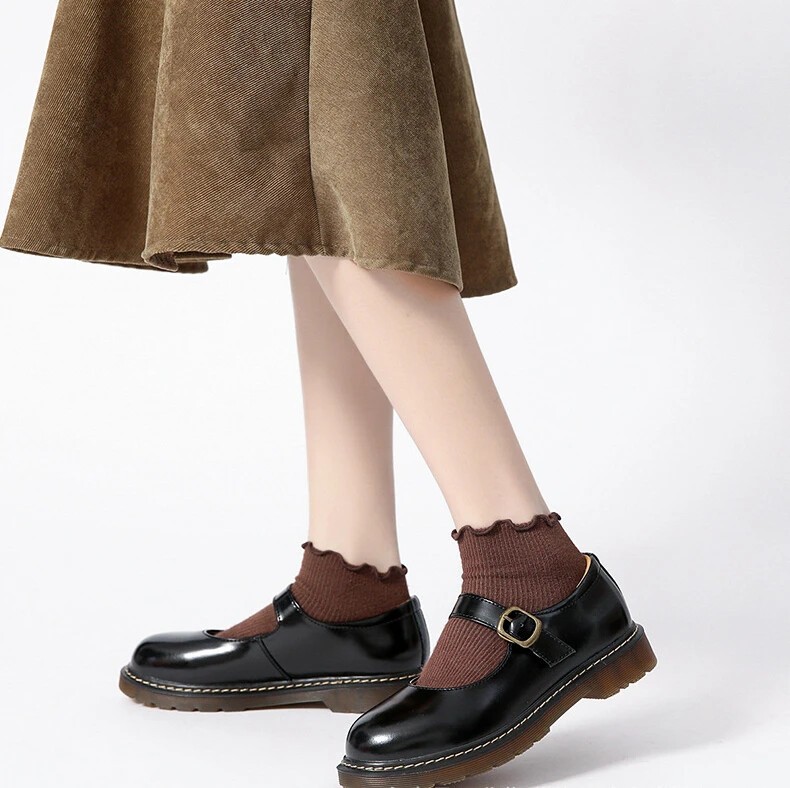 Faux Leather Shoes Breathable Round Toe Soft Flat Oxfords Buckle Mary Jane Shoes