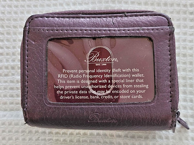 Buxton Mini Leather Accordion Wallet Purple Zippered with 11 Credit Cards slots