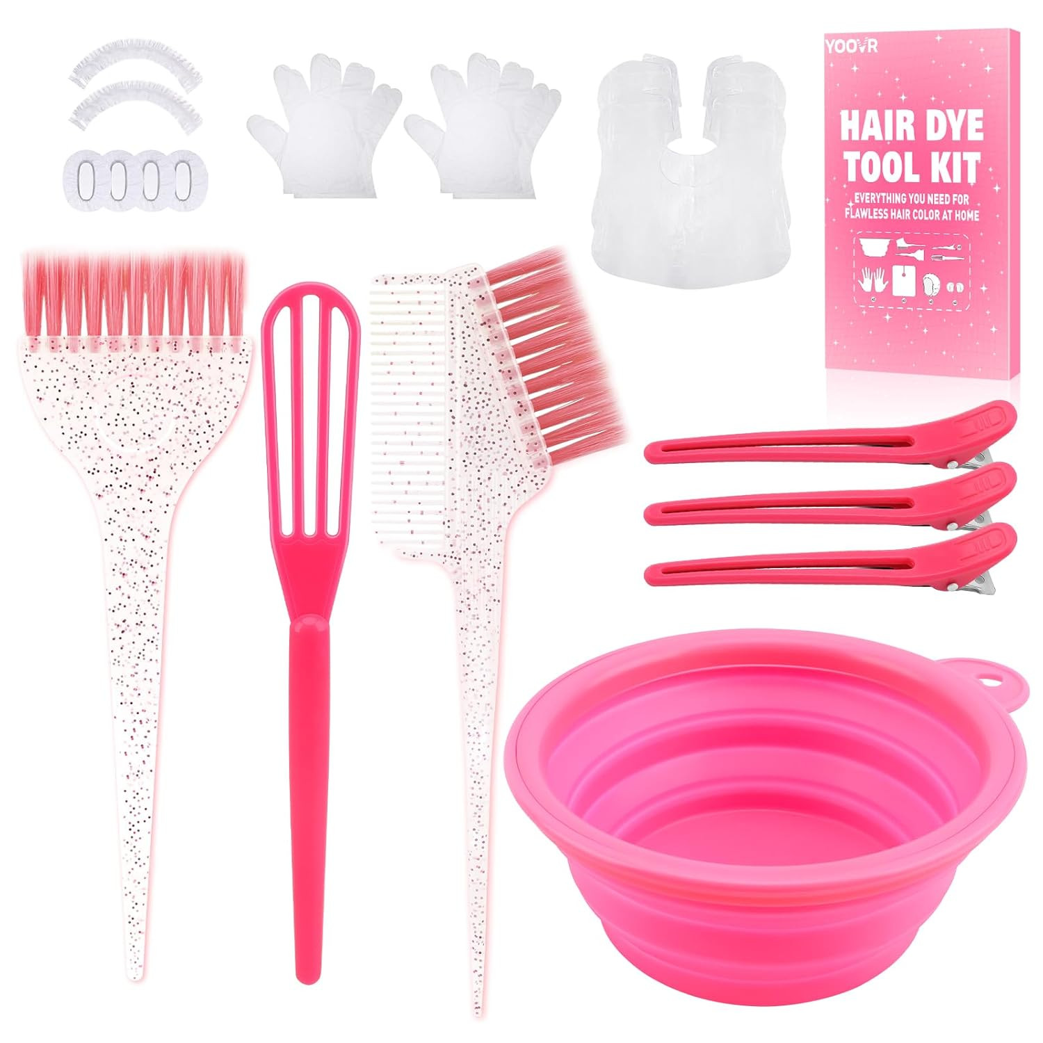 19PCS Hair Bleach Dye Kit with Hair Dye Brush and Bowl Whisk