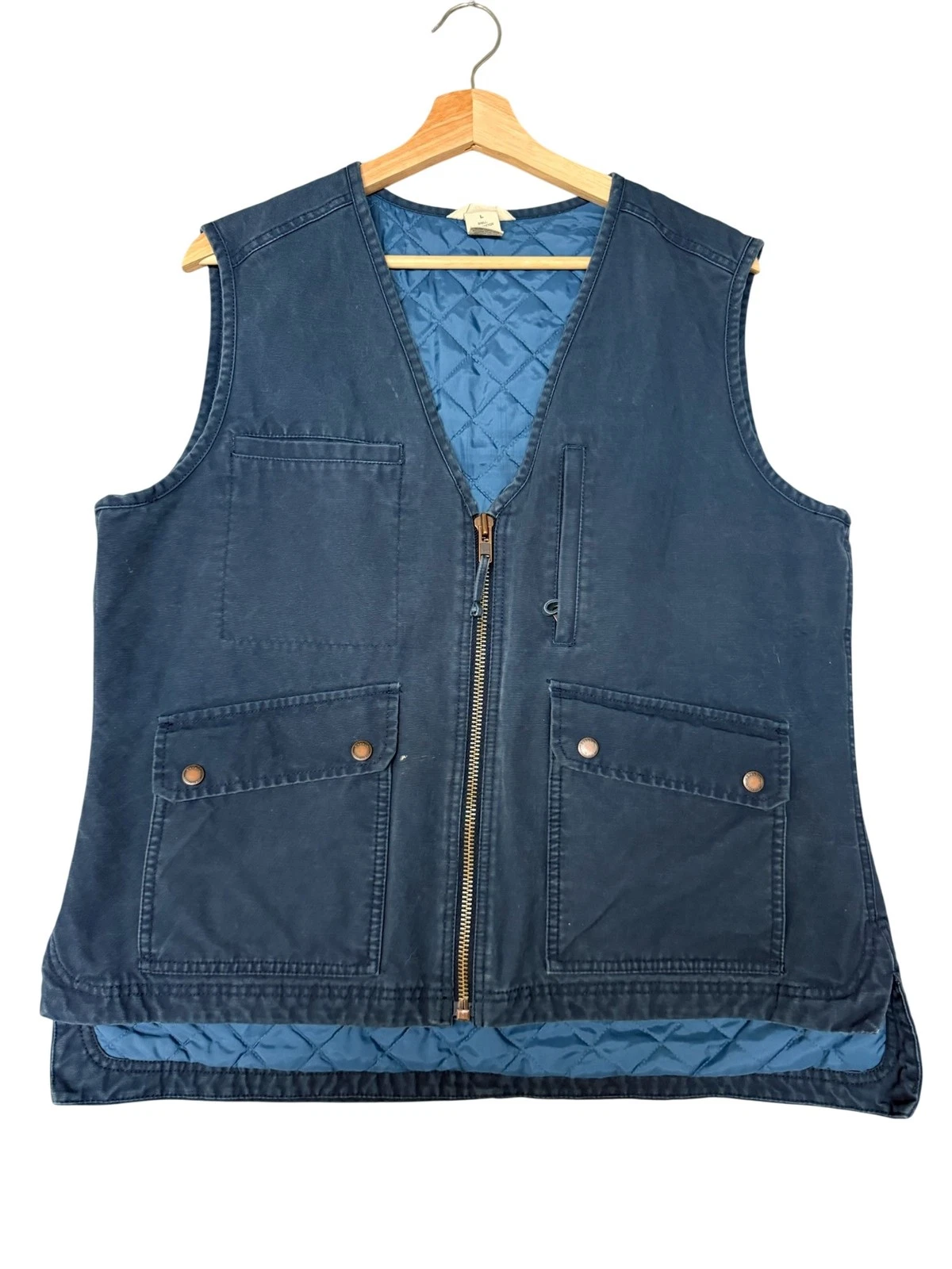 Duluth Trading Co Vest Mens Large Blue Canvas Quilted Lined Workwear Utility
