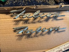 Ford Falcon Fender Emblem Vintage Script Lot Of 2 Metal Ford Falcon Fender Emblem Vintage Script Lot Of 2 Metal