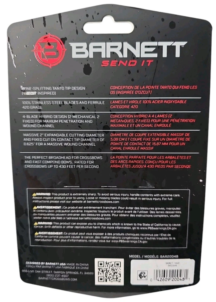 Besta híbrida Barnett Gamecrusher 2,5 "cabeças largas 100 gr. 3 pk. Novo - Imagem 2 de 2